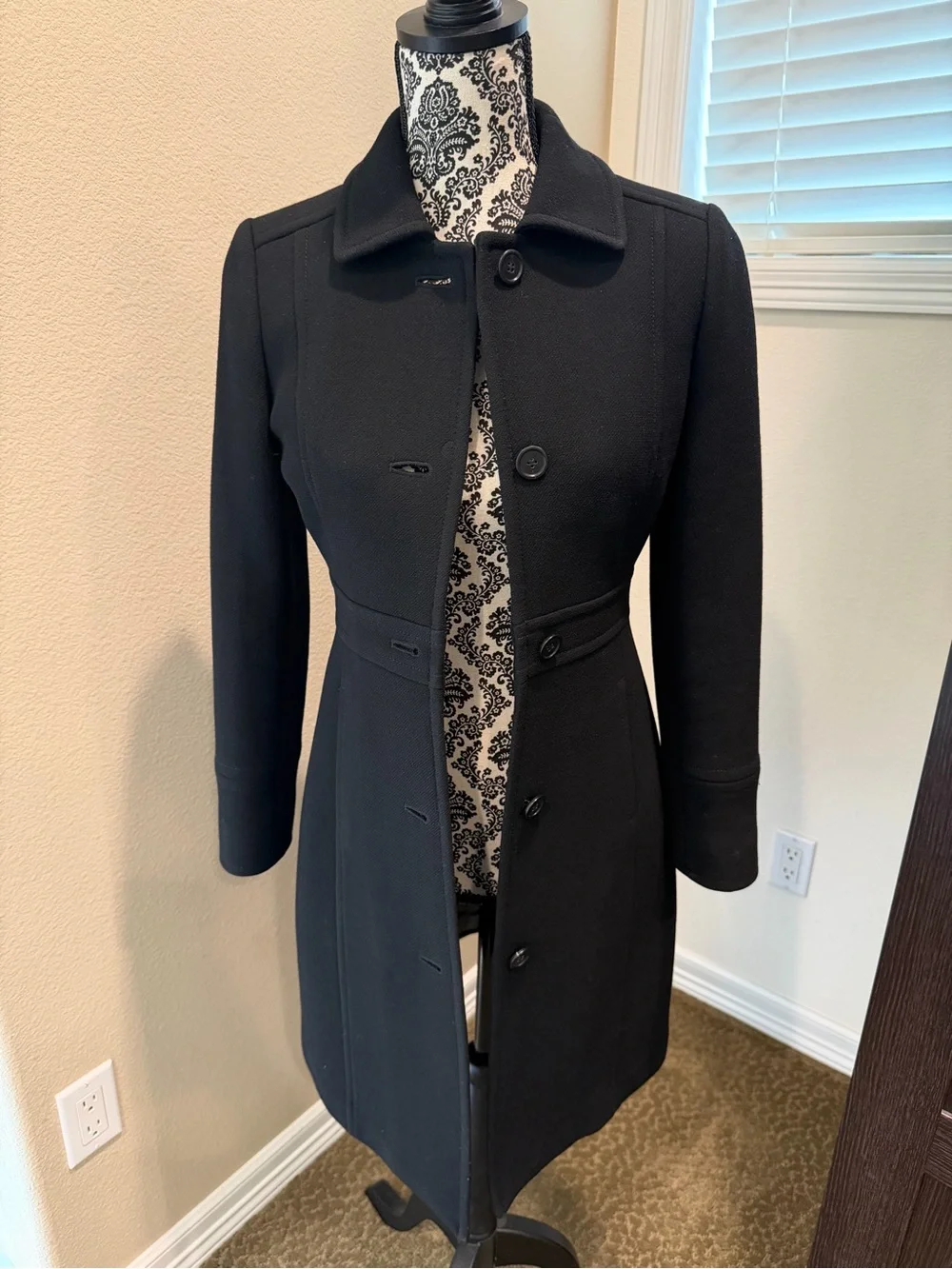 J. Crew Black Long Wool-Blend Button Front Coat - Picture 4 of 9